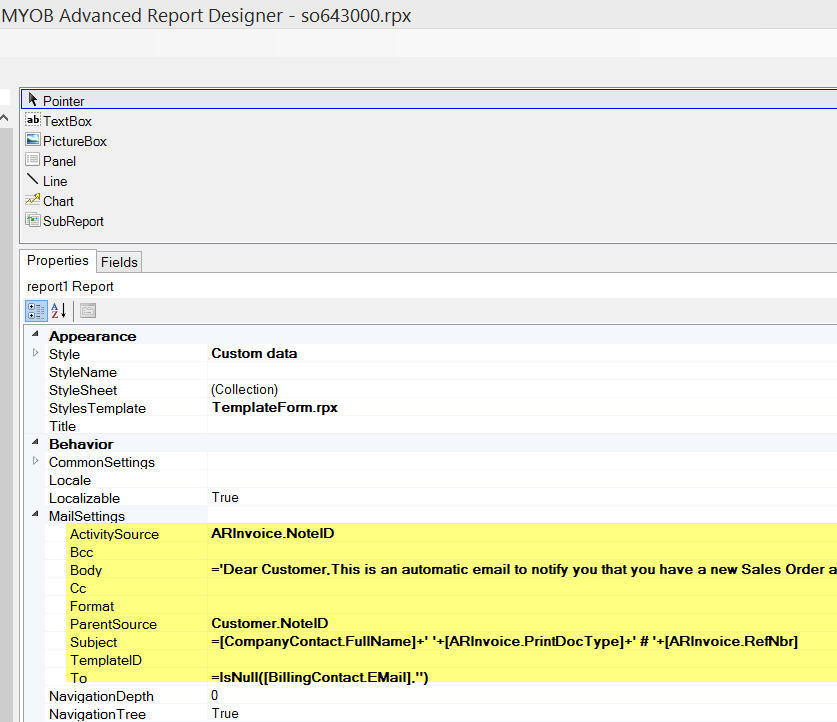 Changes to the sales invoice notification template not appearing